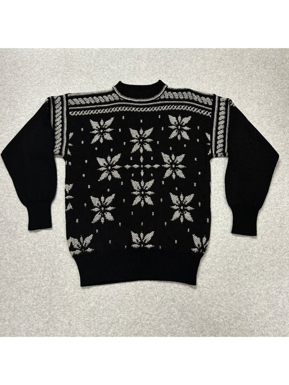 Vintage Meister Snowflake Sweater Mens M Black White Wool Blend Ski Nordic Knit
